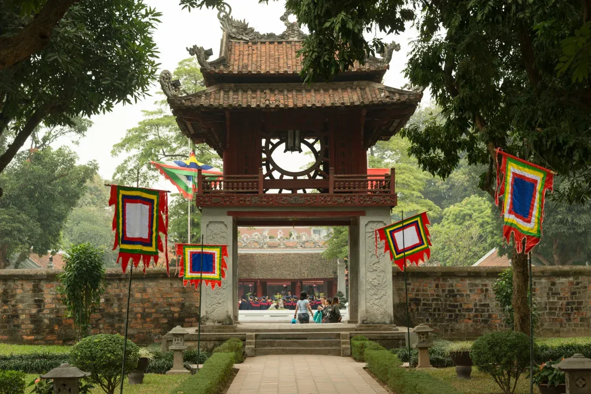 The Constellation of Literature pavilion at the Temple of Literature, Hanoi on a Vietnam trip budget
